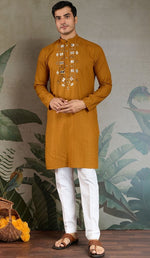Superb Mustard Color Viscose Fabric Mens Kurta With Dupatta