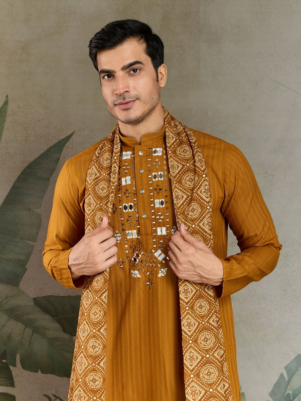 Superb Mustard Color Viscose Fabric Mens Kurta With Dupatta