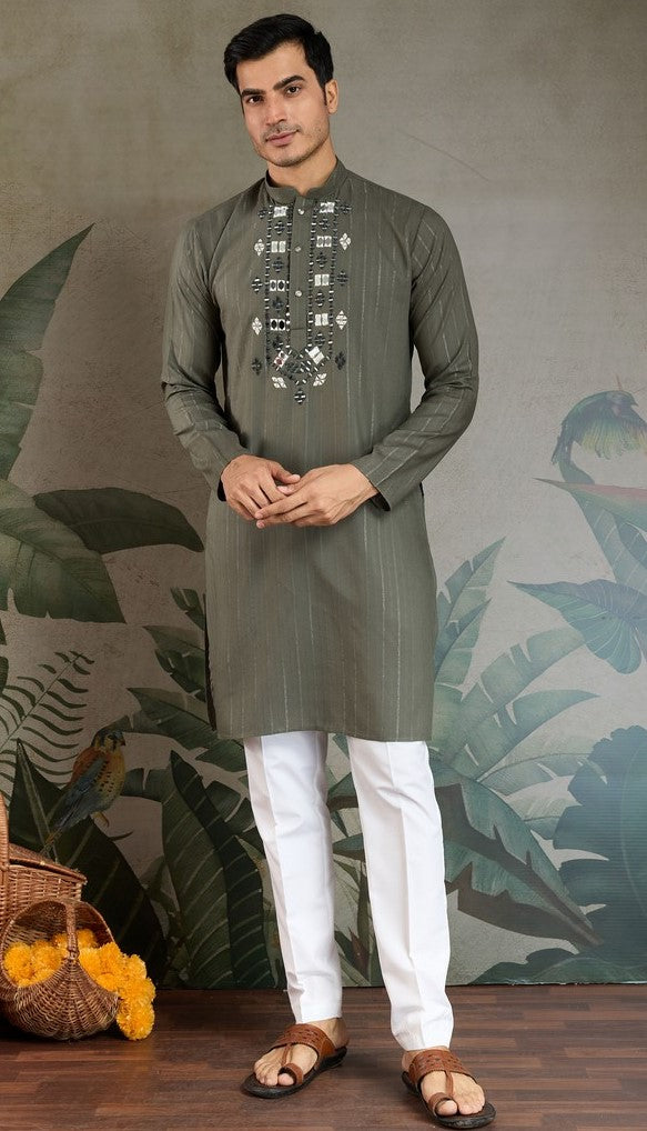 Superb Green Color Viscose Fabric Mens Kurta With Dupatta