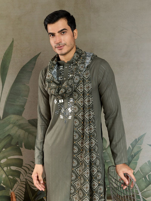 Superb Green Color Viscose Fabric Mens Kurta With Dupatta