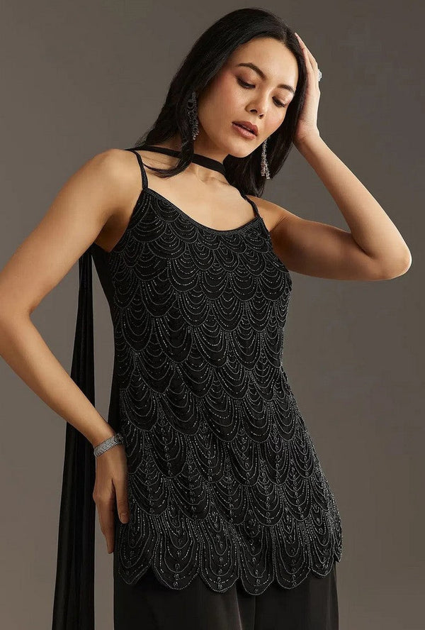 Tasteful Black Color Georgette Fabric Sharara Suit