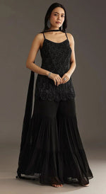 Tasteful Black Color Georgette Fabric Sharara Suit