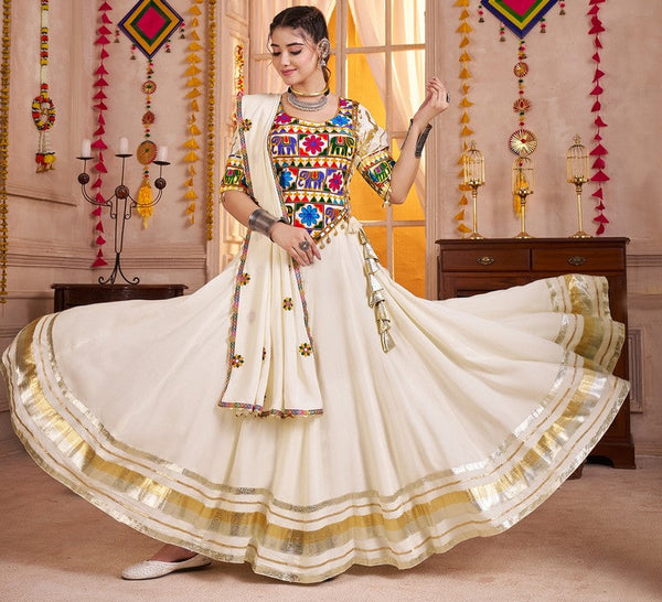 Lovely Cream Color Viscose Fabric Party Wear Lehenga