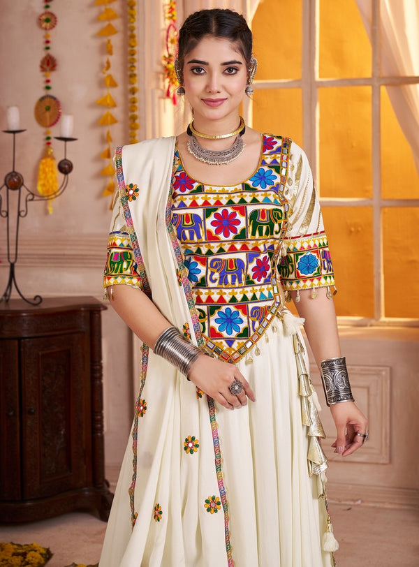 Lovely Cream Color Viscose Fabric Party Wear Lehenga