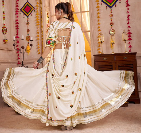 Lovely Cream Color Viscose Fabric Party Wear Lehenga