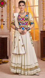 Lovely Cream Color Viscose Fabric Party Wear Lehenga