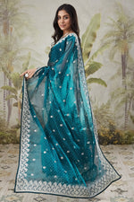 Beautiful Teal Color Turkey Fabric Casual Saree