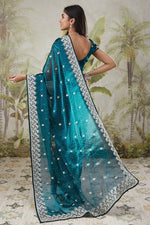 Beautiful Teal Color Turkey Fabric Casual Saree