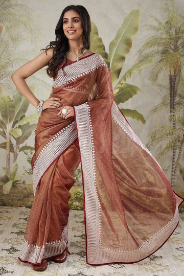 Beautiful Brown Color Turkey Fabric Casual Saree