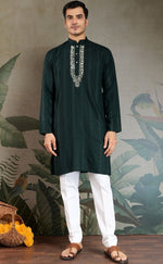 Superb Green Color Viscose Fabric Mens Kurta