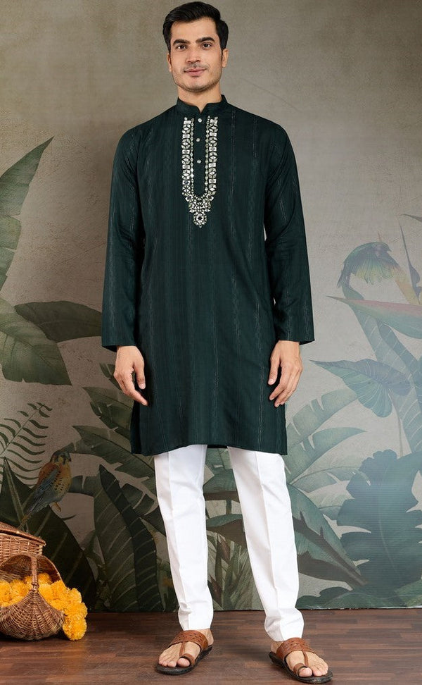 Superb Green Color Viscose Fabric Mens Kurta