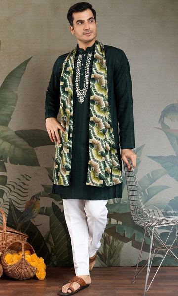 Superb Green Color Viscose Fabric Mens Kurta