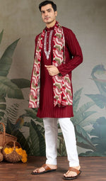 Superb Maroon Color Viscose Fabric Mens Kurta