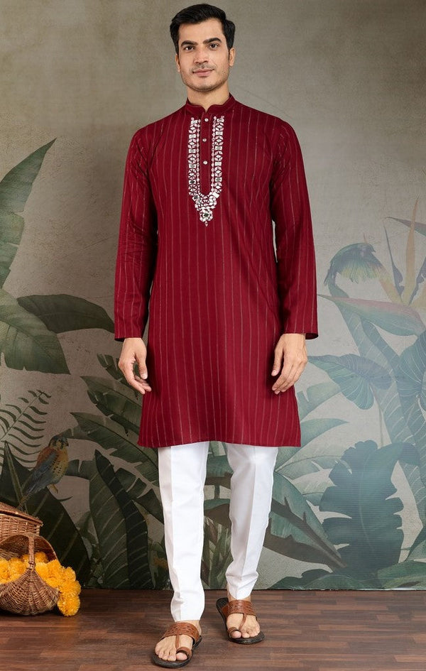 Superb Maroon Color Viscose Fabric Mens Kurta