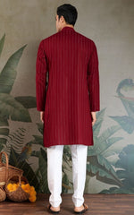 Superb Maroon Color Viscose Fabric Mens Kurta