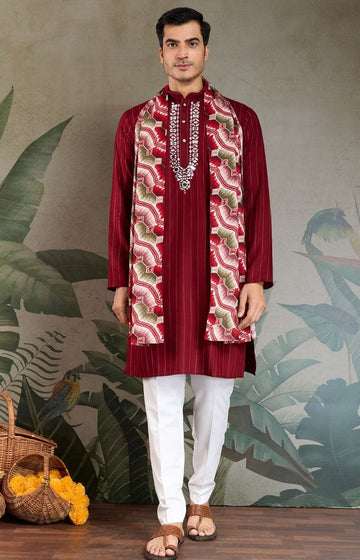 Superb Maroon Color Viscose Fabric Mens Kurta
