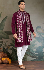 Superb Wine Color Viscose Fabric Mens Kurta