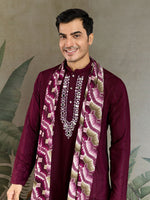 Superb Wine Color Viscose Fabric Mens Kurta