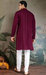 Superb Wine Color Viscose Fabric Mens Kurta