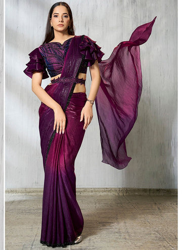 Lovely Wine Color Satin Fabric Readymade Saree