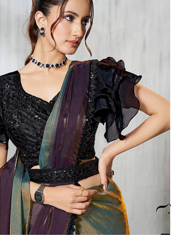 Lovely Multi Color Satin Fabric Readymade Saree