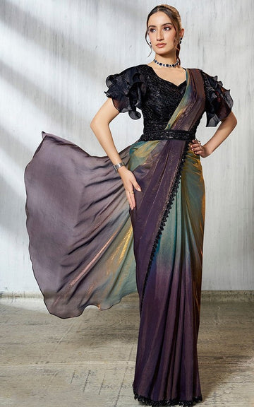 Lovely Multi Color Satin Fabric Readymade Saree