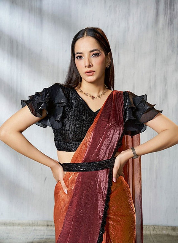 Lovely Rust Color Satin Fabric Readymade Saree