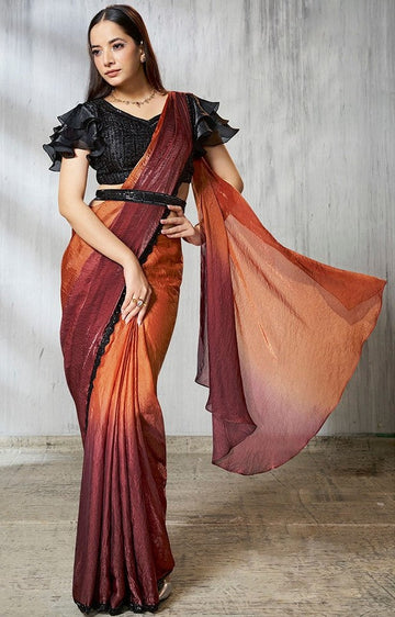 Lovely Rust Color Satin Fabric Readymade Saree