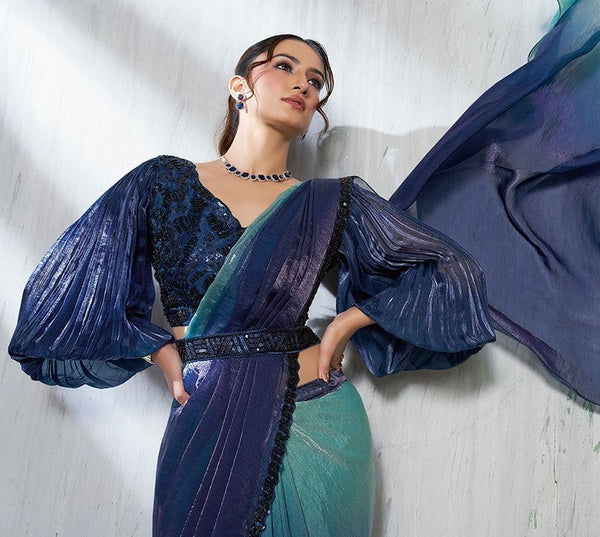 Lovely Blue Color Satin Fabric Readymade Saree