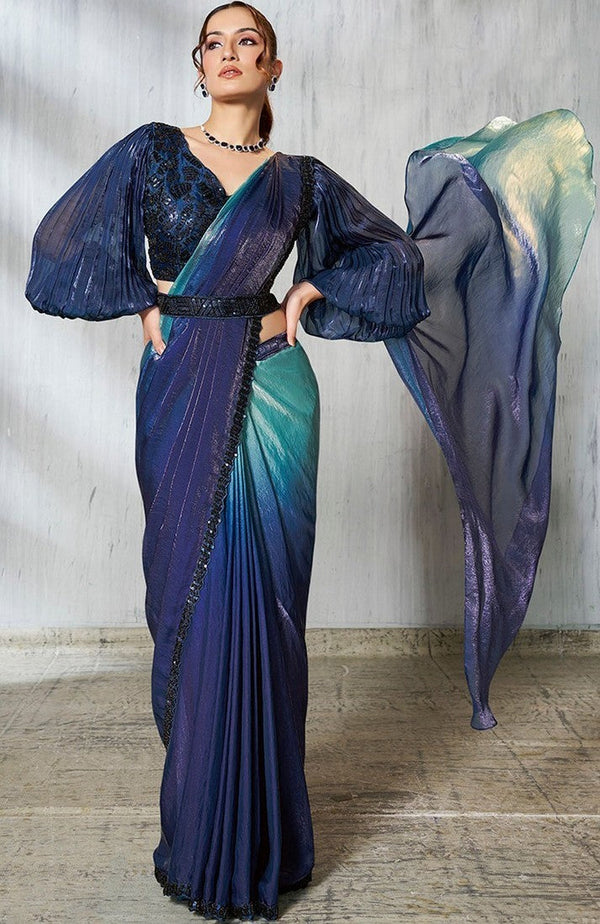 Lovely Blue Color Satin Fabric Readymade Saree