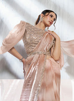 Lovely Peach Color Satin Fabric Readymade Saree