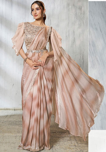 Lovely Peach Color Satin Fabric Readymade Saree
