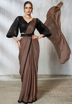 Lovely Brown Color Satin Fabric Readymade Saree
