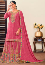 Striking Pink Color Chinon Fabric Partywear Suit