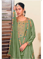 Striking Green Color Chinon Fabric Partywear Suit