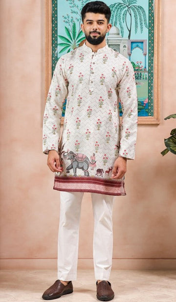 Amazing Cream Color Cotton Fabric Kurta Pajama