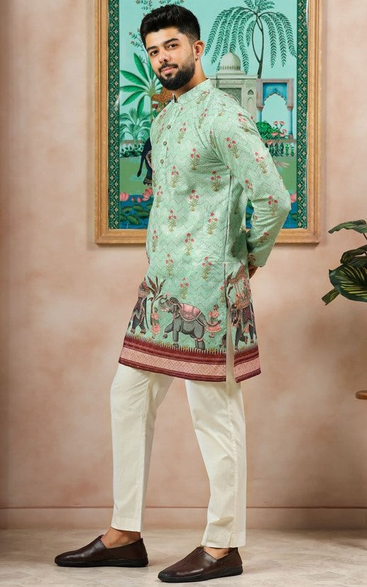 Amazing Green Color Cotton Fabric Kurta Pajama