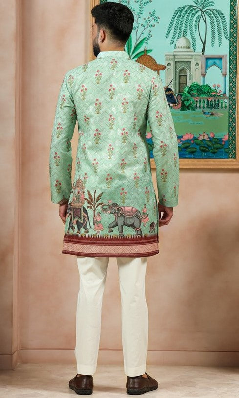 Amazing Green Color Cotton Fabric Kurta Pajama