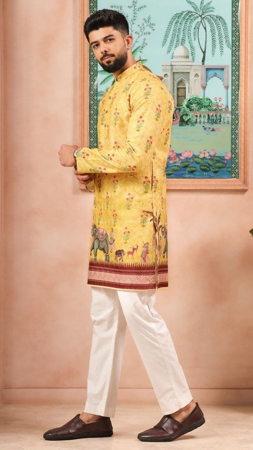Amazing Yellow Color Cotton Fabric Kurta Pajama