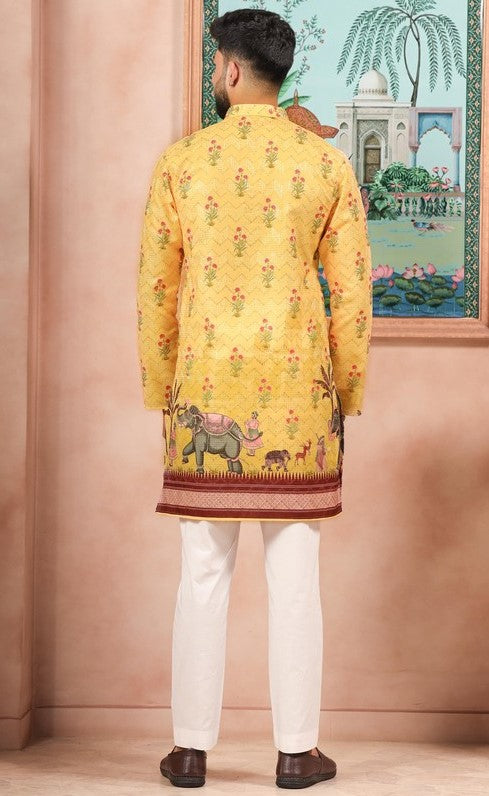 Amazing Yellow Color Cotton Fabric Kurta Pajama