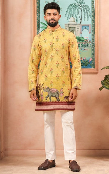Amazing Yellow Color Cotton Fabric Kurta Pajama