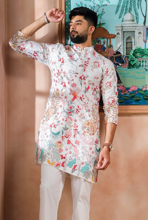 Amazing Cream Color Cotton Fabric Kurta Pajama
