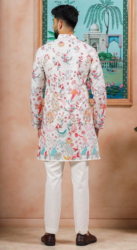Amazing Cream Color Cotton Fabric Kurta Pajama