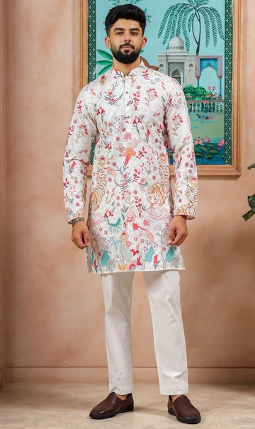 Amazing Cream Color Cotton Fabric Kurta Pajama