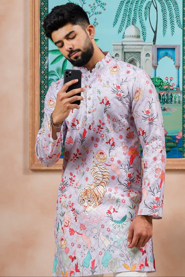 Amazing Purple Color Cotton Fabric Kurta Pajama