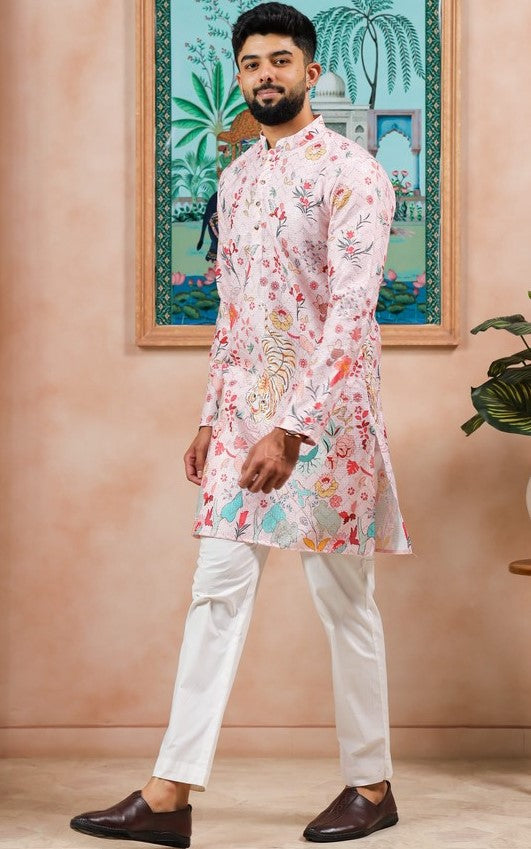 Amazing Pink Color Cotton Fabric Kurta Pajama