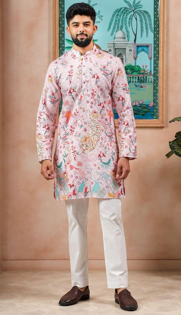 Amazing Pink Color Cotton Fabric Kurta Pajama