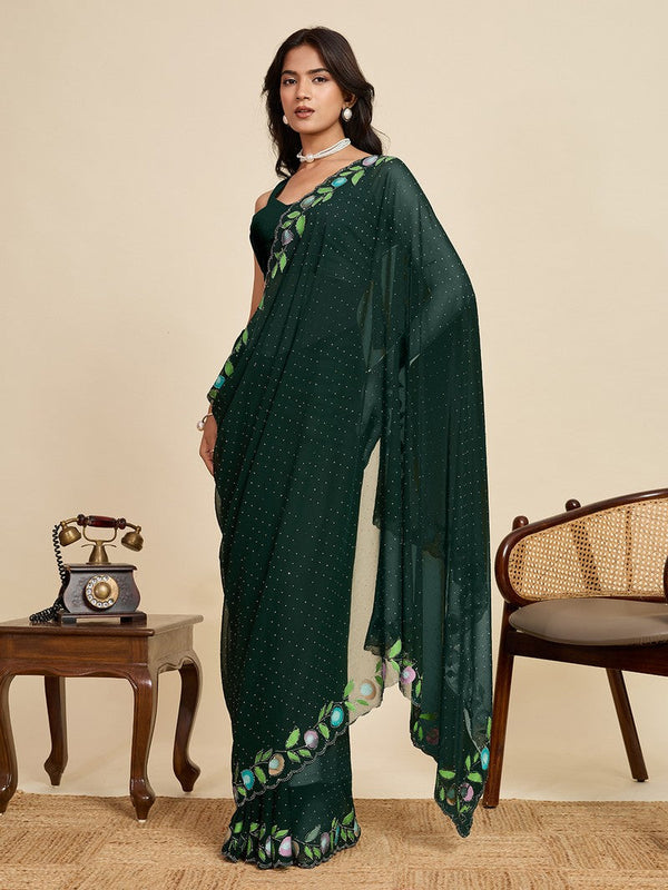 Lovely Green Color Georgette Fabric Casual Saree