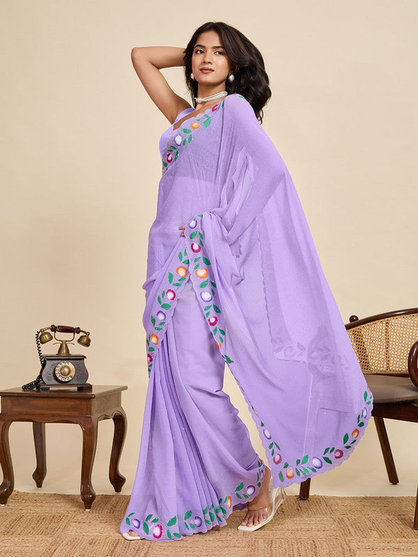 Lovely Purple Color Georgette Fabric Casual Saree