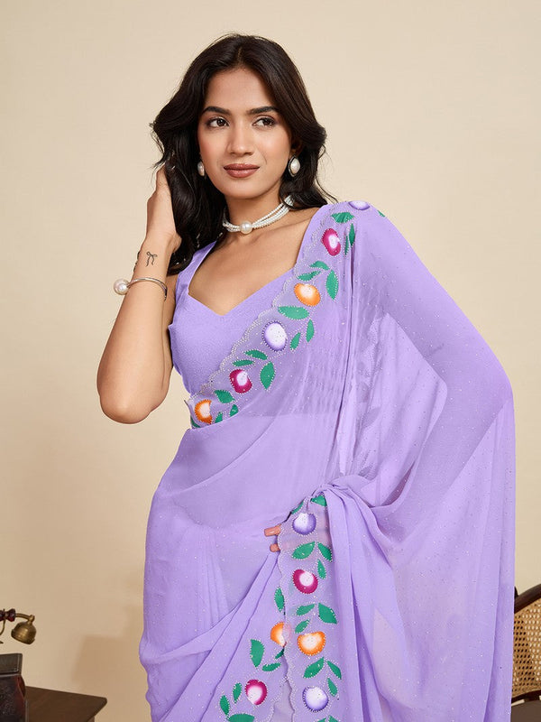 Lovely Purple Color Georgette Fabric Casual Saree